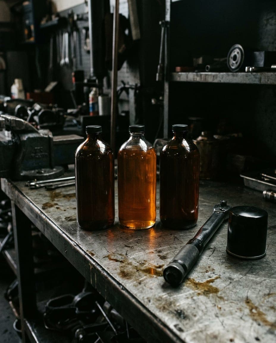 Engine oil, primary and transmission fluid with a new filter and torque wrench on the bench