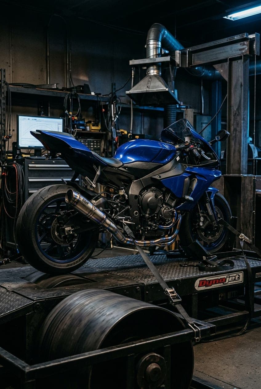 Yamaha YZF-R1 Spark full exhaust on the dyno